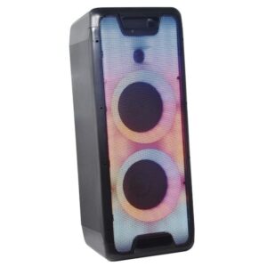 Gemini GLS-880 Portable Party Speaker Dual 8 Woofers Bluetooth TWS FM Radio USB AUX RGB LED Lights Rechargeable Battery Mic Guitar Inputs Remote Control BLACK