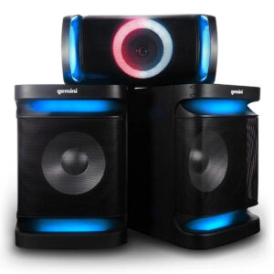 Gemini GSYS-4800 Home Stereo Party System Dual 12 Subwoofers Bluetooth USB FM Radio LED Lighting Karaoke Dual Mic Inputs Optical AUX Remote Control Bass Boost BLACK