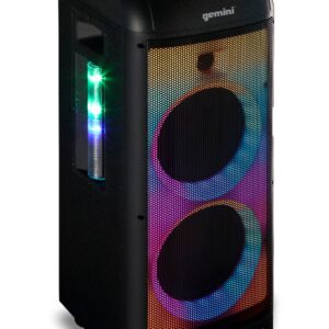 Gemini MPA-2400 Rechargeable Trolley Party Speaker 10 Woofer Bluetooth USB FM AUX LED Lights IPX4 Karaoke Mic Inputs 18Hr Battery Remote Control BLACK