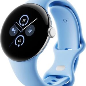 Google Pixel Watch 2 Smartwatch (GPS + Cellular) 41mm POLISHED SILVER Aluminum Case with BAY(LIGHT BLUE) SILVER Band : with BAY (LIGHT BLUE) S/L Active Band, 4G LTE, 1.2  AMOLED TOUCHCSREEN, 5 ATM Water / Dust Resistant (IP68)