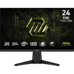 MSI MAG 255F X24 GAMING Monitor 24.5 (1920x1080) 240HZ Rapid IPS 0.5ms (GtG) 300 cd/m² HDR Ready AMD FreeSync™ Premium 1000:1 1xDP (1.2a) 2xHDMI (2.0b) 16:9 Tilt Adjustable BLACK