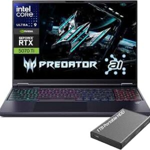 Acer Predator Helios Neo 16 AI PHN16-73-7166 GAMING Core™ Ultra 7 255HX 1TB SSD 16GB 16 WQXGA (2560x1600) 240Hz IPS WIN11 NVIDIA® RTX 5070 8192MB BLACK 4-Zone RGB Backlit Keyboard