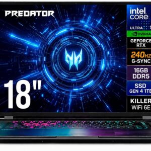 Acer Predator Helios Neo 18 AI PHN18-72-92Y3 GAMING Core™ Ultra 9 275HX 1TB SSD 16GB 18: WQXGA (2560x1600) 240Hz IPS WIN11 NVIDIA® RTX 5070 Ti 12288MB BLACK 4-Zone RGB Backlit Keyboard