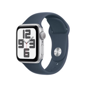 Apple Watch SE 2nd Gen GPS 40mm Smartwatch with Silver Aluminium Case with Denim Sport Band S/M