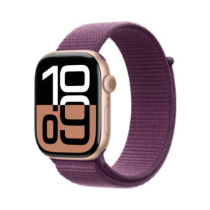 Apple Watch Series 10 (GPS) 46mm Aluminum Case with Plum Sport Loop - Rose Gold