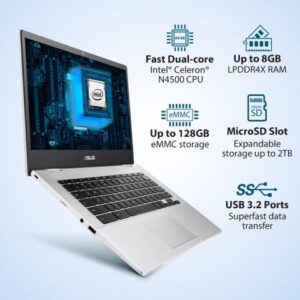 Asus Chromebook CX1400CKA-IS88F Celeron® N4500 128GB eMMC 8GB 14 (1920x1080) IPS ChromeOS MIL-STD 810H TRANSPARENT SILVER
