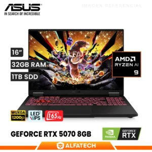 Asus TUF A16 FA608UP GAMING AMD Ryzen™ AI 9 270 1TB SSD 32GB 16 (1920x1200) 165Hz WIN11 NVIDIA® RTX 5070 8192MB JAEGAR GRAY Backlit Keyboard