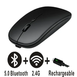 Global Laptops Wireless Mouse GREY : 2.4GHz + Bluetooth 5.2 (Dual Mode), Adjustable DPI Levels, Silent Click Buttons, Rechargeable Battery, Auto-Energy-Saving Mode, Ergonomic Design