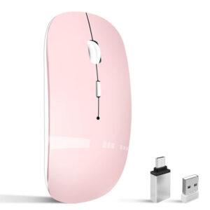 Global Laptops Wireless Mouse PINK : 2.4GHz + Bluetooth 5.2 (Dual Mode), Adjustable DPI Levels, Silent Click Buttons, Rechargeable Battery, Auto-Energy-Saving Mode, Ergonomic Design