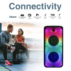 IQ sound FIRE BOX - 2 x 8 Portable Bluetooth® 5.0 Speaker TWS / Fire LED Light Show / USB-Micro SD-Aux in / FM Radio / 1 Mic Input / Rechargeable / R-C and Wire Mic included / RMS Power 12W(Must be purchased in packs of 10)