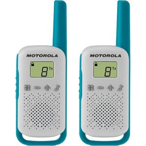 Motorola Solutions, Portable FRS, T114, Talkabout, Two-Way Radios, Battery Operated, 22 Channel, 16 Mile, White/Blue, 3 Pack