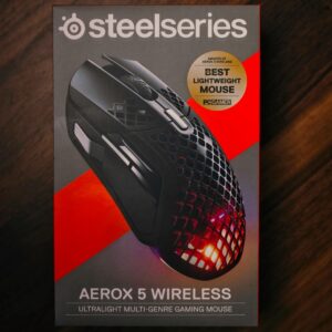 SteelSeries Aerox 5 Ultra Lightweight Honeycomb Wireless GAMING Mouse BLACK : Bluetooth / RF 2.4GHz, 3-Zone RGB, 9 Programmable Buttons, Water Resistant, Rechargeable Battery