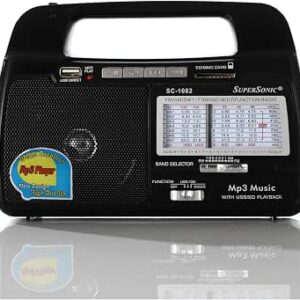 SuperSonic 9 Band AM-FM-SW 1 to 7 Portable Radio / Flashlight / USB / SD / Powerfull Speaker / Rechargeable Battery / 360° Antenna / 110-220v 50/60Hz / 3 D not included (Must be purchased in packs of 20)