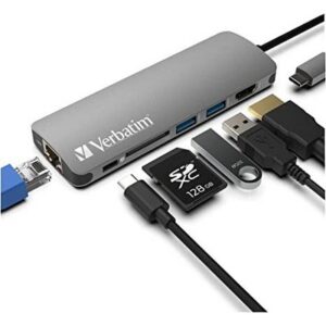 Verbatim 6-in-1 USB C Docking Station with 4K HDMI, 100W Power Delivery, USB 3.0 Ports, SD Card Readers, 3.5mm Audio Port for USB C Laptops